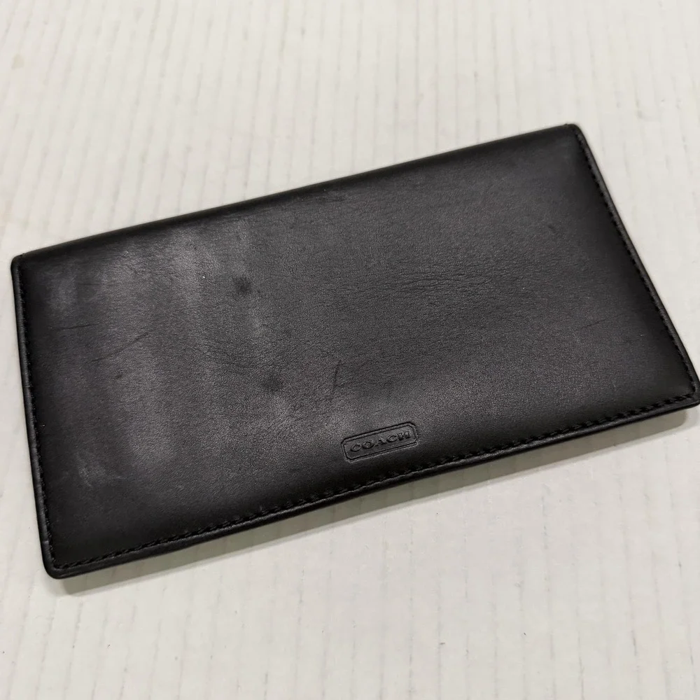 Coach Wallet Mens One Size Black Leather Checkbook Bifold Long Slim Logo